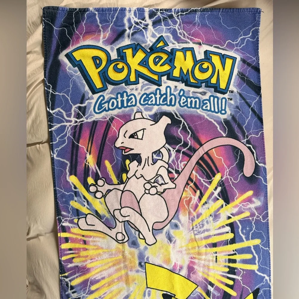 Pokemon Gotta Catch Em All Pikachu Mewtwo Beach Towel Vintage 2000 Y2K AOP 54x28